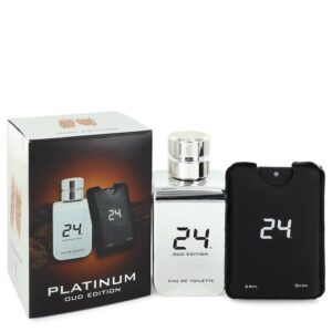 24 Platinum Oud Edition by ScentStory Eau De Toilette Concentree Spray + 0.8 oz {Pocket Spray (Unisex) 3.4 oz 3.4 oz Eau De Toilette Concentree Spray + 0.8 oz Pocket Spray (Unisex) for Men - Lamas Perfume